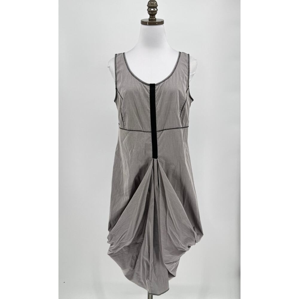 Porto SF Gray Draped Front Scoop Neck Sleeveless Midi Lagenlook Dress
